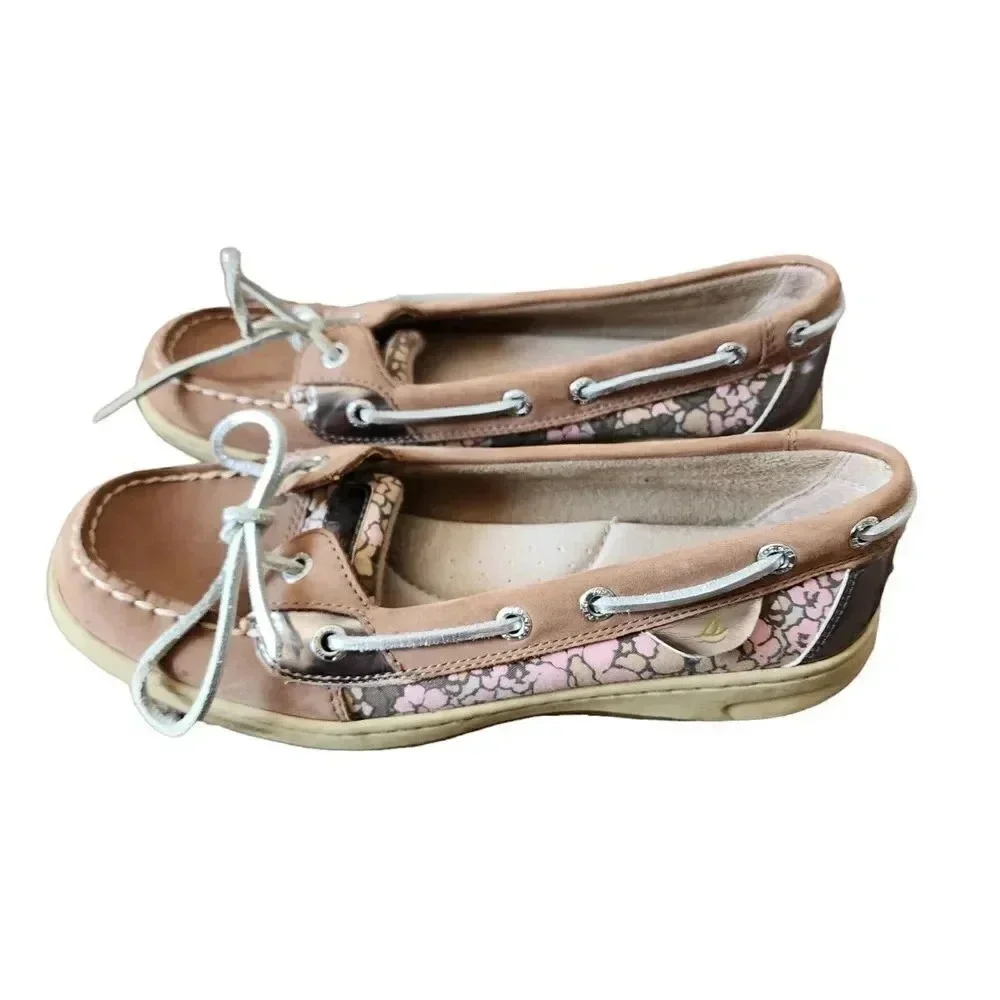 Sperry Topsider Boat Shoes Women Size 7.5 Brown Pink Leather Flat Floral 9102278